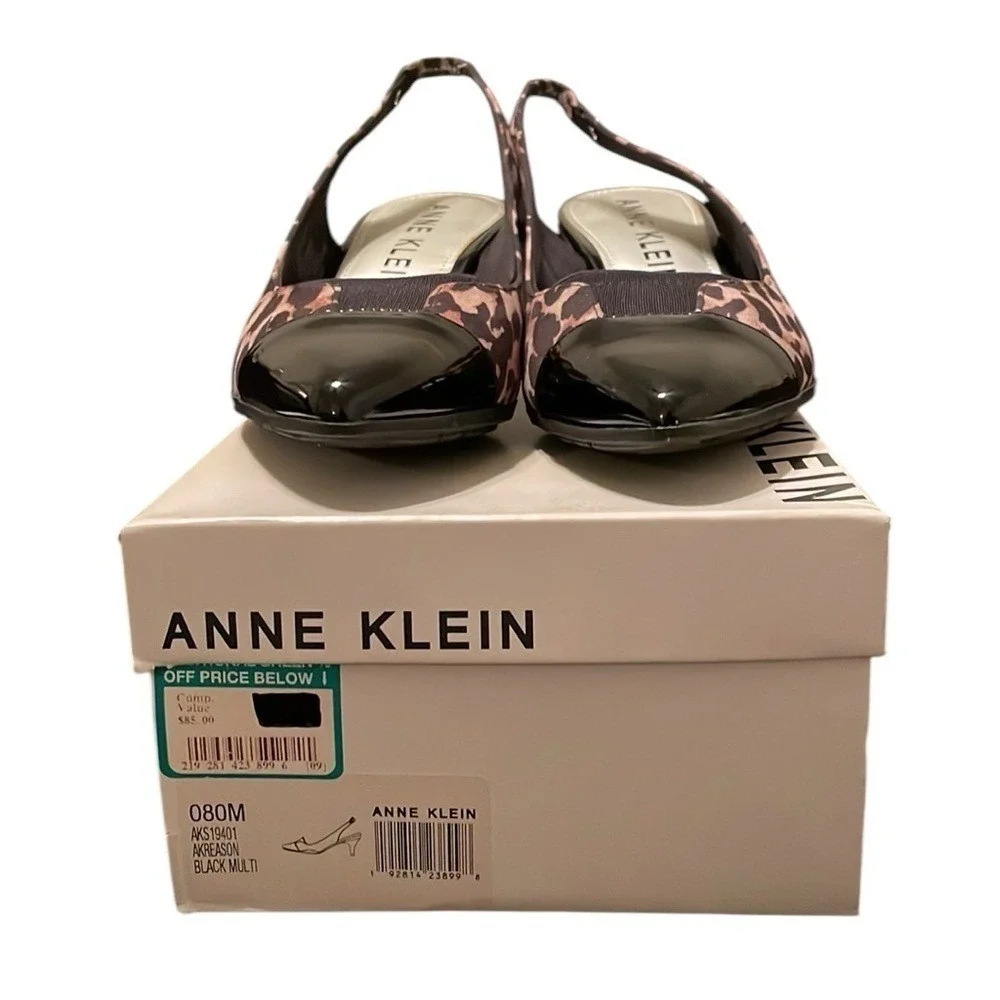 ANNE KLEIN | Women's‎ Black/Brown Cheetah Print Slingback Kitten Heels Size 8